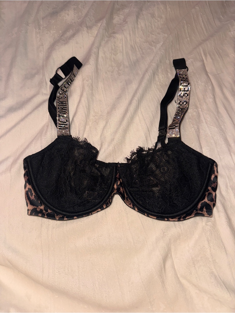 Victoria's Secret Black Lace Bra with Leopard Accents